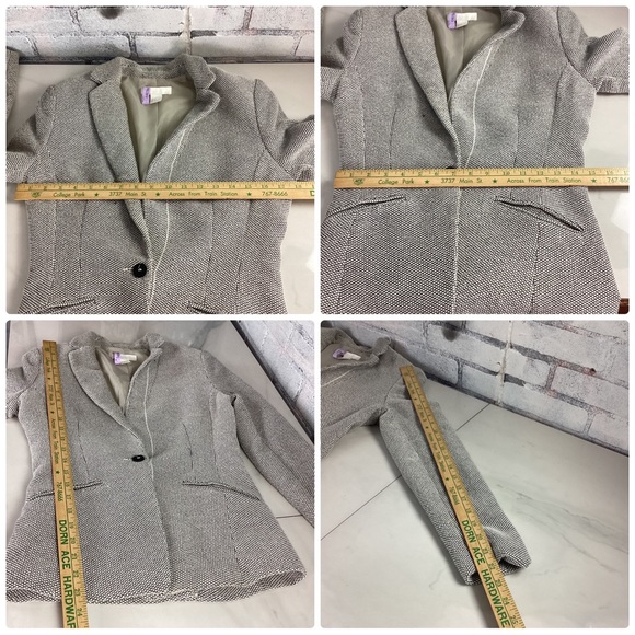 H&M Black and White Tweed Slim Fit Blazer Single Breast Women’s Fitted Blazer, 8 - Picture 8 of 8